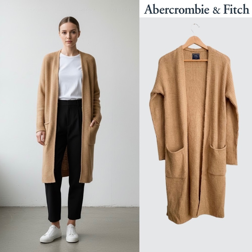 Abercrombie Camel Brown Knit Duster Sweater Cardigan Boho Grannycore Cottage S